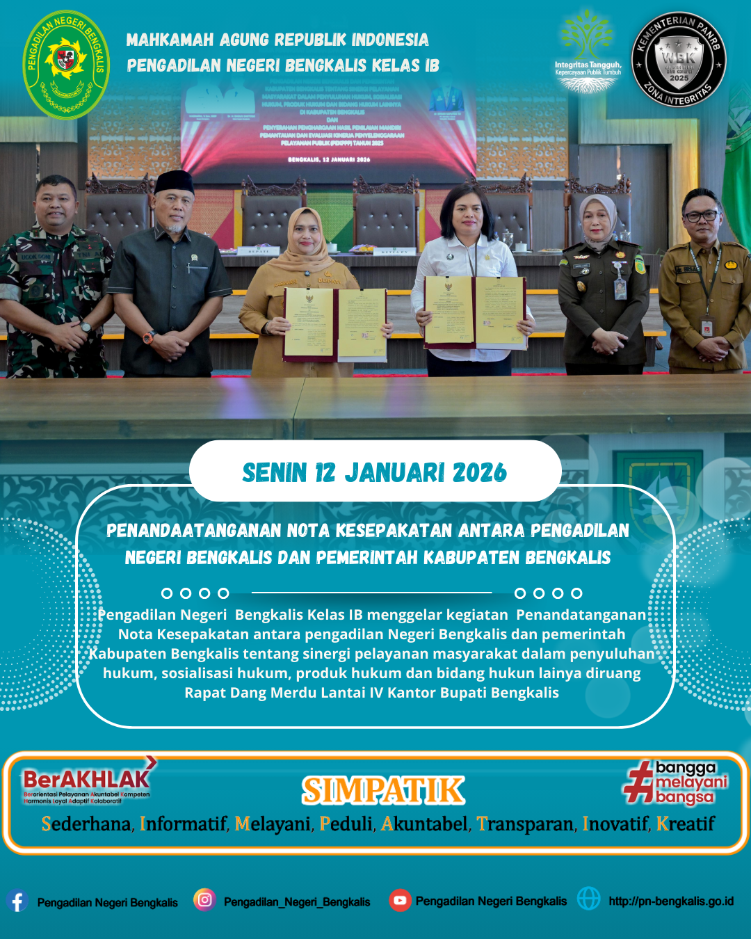 TINGKATKAN PELAYANAN PUBLIK, PN BENGKALIS DAN PEMKAB BENGKALIS JALIN MOU SINERGI BIDANG HUKUM